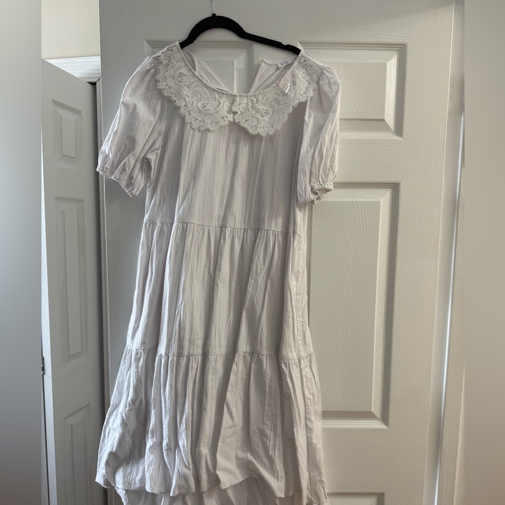 Chic White Lace Collar Women's High Low Dress